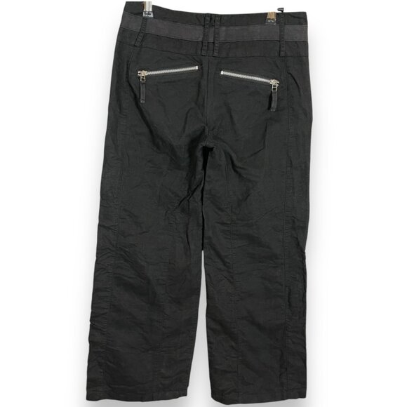 Black Pants Linen‎ Cotton Buckle Waist Size 2 Low Rise Cropped Skater Casual - Picture 2 of 13